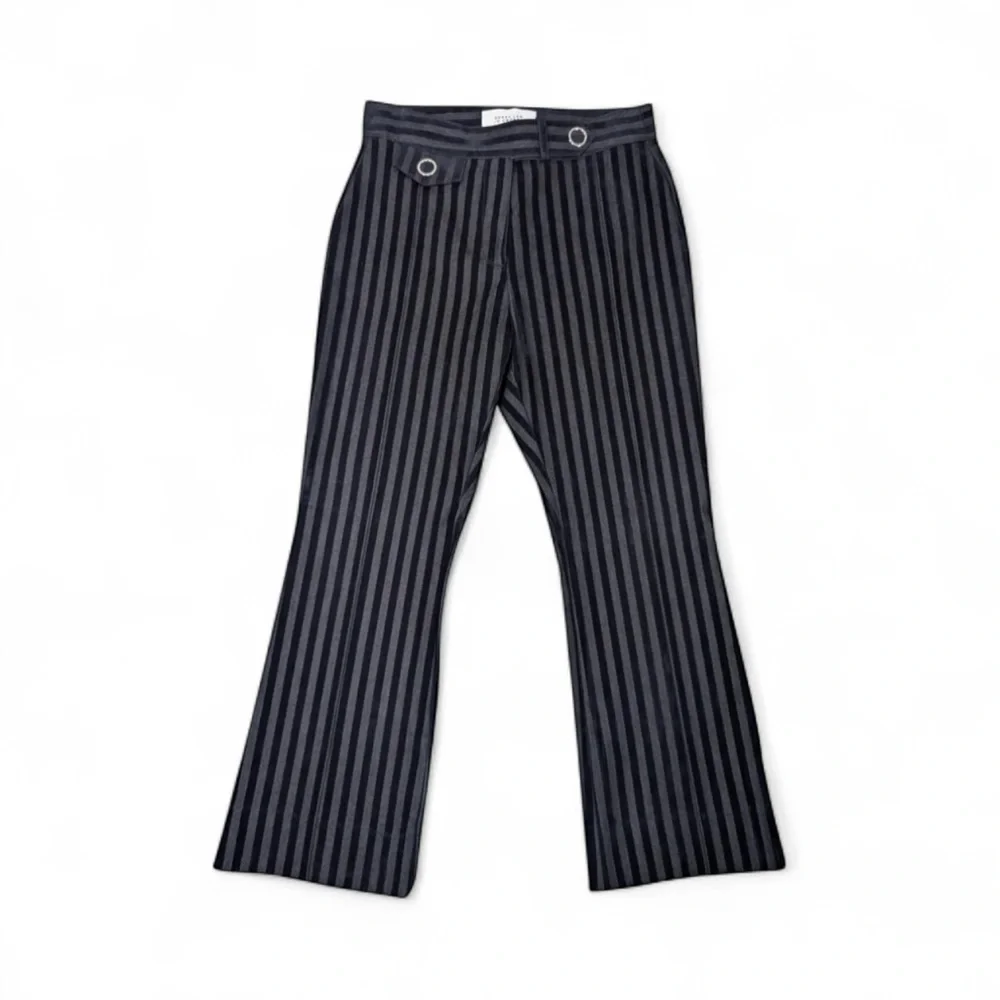 D e r e k L a m - Navy Velvet & Cotton Striped Crop Flare Trousers Sz 2 - Picture 2 of 7